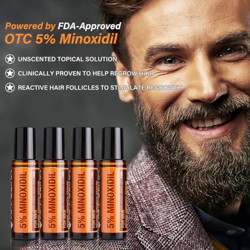 5% Minoxidil Beard Growth Serum for Men, 5% Minoxidil Hair Regrowth Roller Bottle Design, Extra Strength Beard Growth Oil for Stronger Thicker Fuller Beard Faster - Image 3