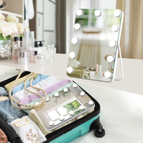 Espejo de maquillaje rectangular halumao con luces recargable miniatura 6