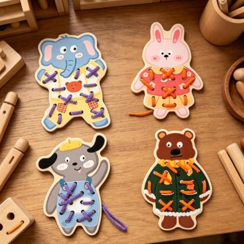 Tarjetas de enhebrado infantiles y tablero de actividades sensoriales para motricidad fina 3