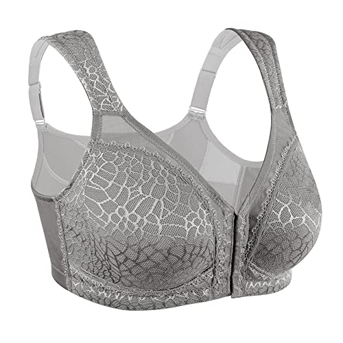 HACI Wireless Front Closure Bra(Grey,42B)