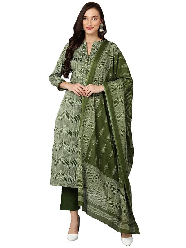 Image of Vaamsi Women's Cotton Blend Printed Straight Kurta Pant With Dupatta Set