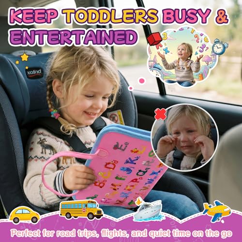 Image of Montessori Busy Board for Toddlers, 8 Pages 30+ Activities Sensory Toy, Toddler Learning Toys, Fine Motor Skills Travel Toy, Preschool Educational Quiet Book Gift for Boys Girls, Pink Mermaid