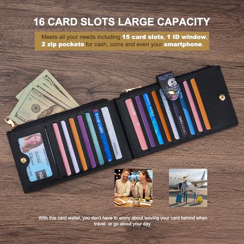 Image of Travelambo RFID Wallet Women Large Size Bifold Multi Card Wallet Case with Zipper Pocke Credit Card Holder for Women