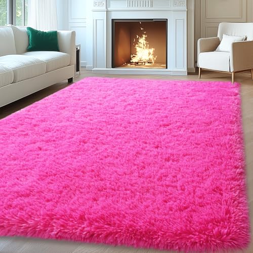 8x10 Rugs for Living Room, Large Fluffy Area Rugs for Bedroom, Soft Carpet Shag Kids Room Rug, Non-Slip Fuzzy Rugs Indoor (Hot Pink, 8ft x 10ft)