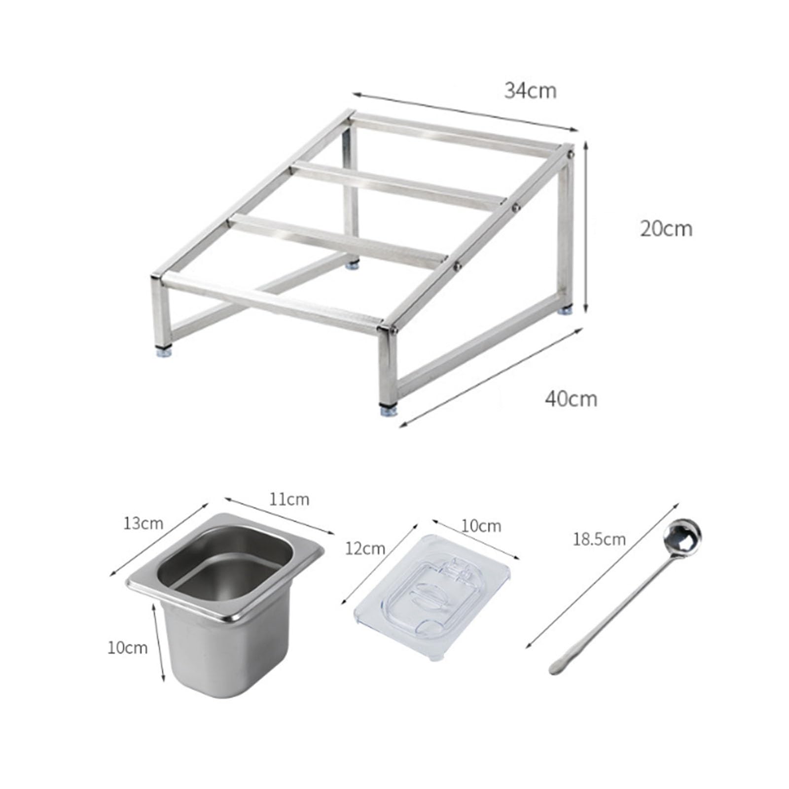 Stazione per pizza a 3 livelli in acciaio inox con cucchiaio, altezza regolabile e vassoio antiscivolo per condimenti, frutta, verdura e salsa