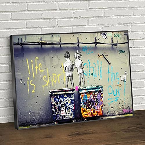 Rumlly Banksy Art Posters and Prints Life Is Short Chill The Duck Out Leinwandgemälde, Graffiti-Street-Art-Bild für Heimdekoration, 80 x 120 cm, rahmenlos Cover