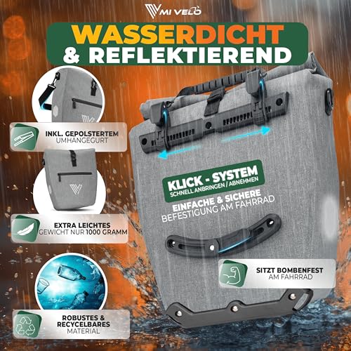 MIVELO 2in1 Fahrradtasche Gepäckträgertasche wasserdicht 100% PVC frei + Laptopfach + Schultergurt… – Ansicht 5