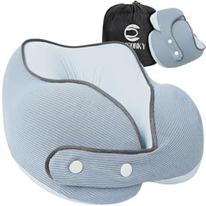 Crisonky Travel Neck Pillow – Compressible Medium Firm Memory Foam Pillow with 2-in-1 Silky Washable Pillowcase, Carry Bag Included, Ideal for Airplane, Car, Home, and Office,Travel Essential.