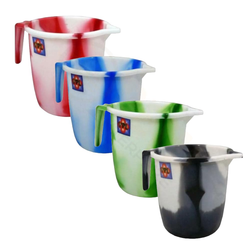 Tie Dye Design 1.5L Litre Plastic Water Jug with Handle and Spout Kitchen Plastic Mugs for Bathroom, Hair Washing Jug (Assorted Colours)