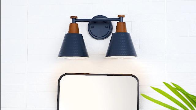 Image of FEMILA 2-Light Bathroom Light Fixtures, Modern Bathroom Vanity Light with Hammered Metal Shade, Dark Blue Sconces Wall Lighting for Mirror Kitchen Bedroom, 4FG59B-2W Blue