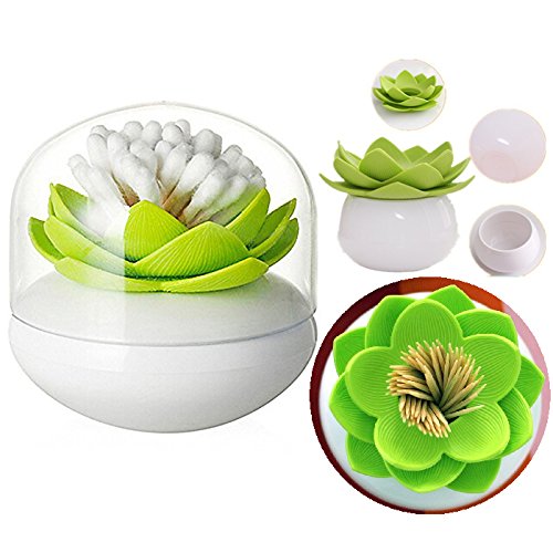 Itian Boîte ou Distributeur à Coton-tiges en Forme de Bourgeon de Lotus avec Couvercle