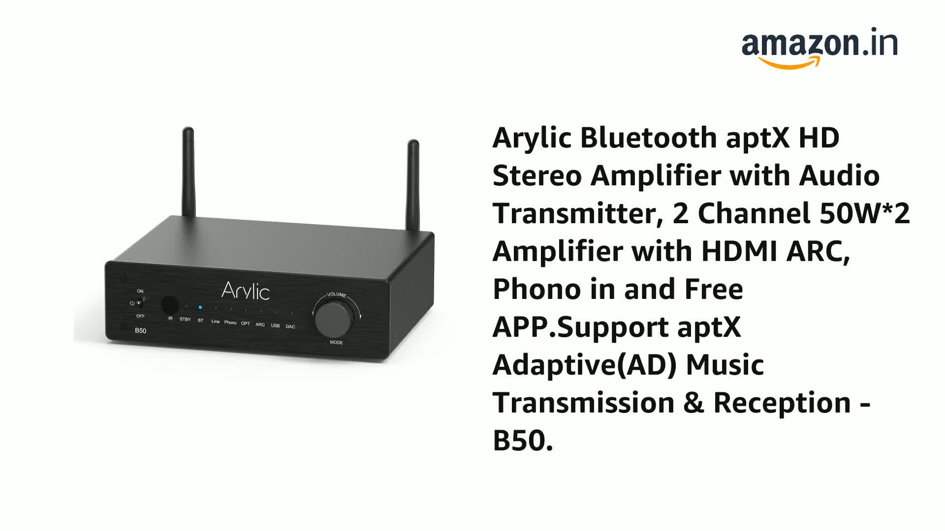 Amplificatore Bluetooth Arylic B50 - 50Wx2, Con HDMI ARC, AptX HD, App Di Controllo, Per Hi-fi E Home Theater - Foto 5