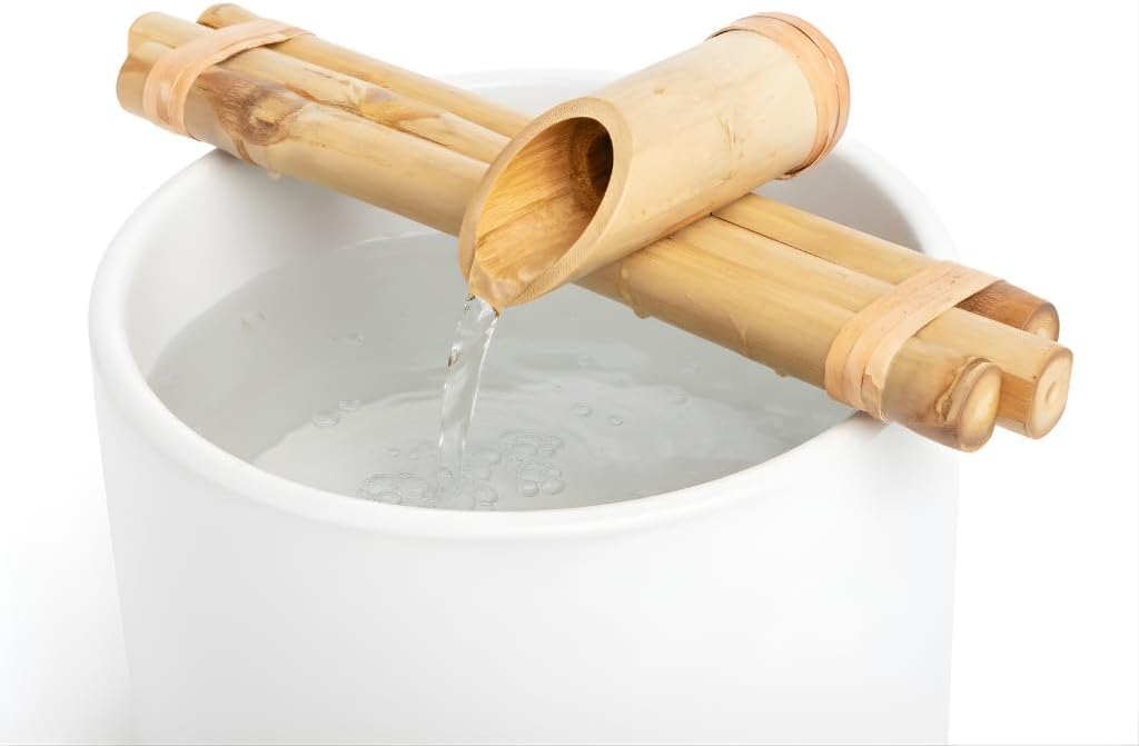 Bamboo Accents 12" Three-Arm Zen Bamboo Fountain Kit – Split-Resistant Bamboo Spout with Quiet Pump for Indoor & Outdoor Containers (Bowl Not Included)