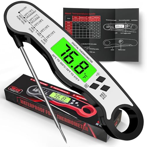 AWLKIM® Meat Thermometer Digital - Fast Instant Read Food Thermometer for Cooking, Candy Making, Outside Grill, IP67 Waterproof Kitchen Thermometer with Backlight, Stocking Stuffers for Men - Black