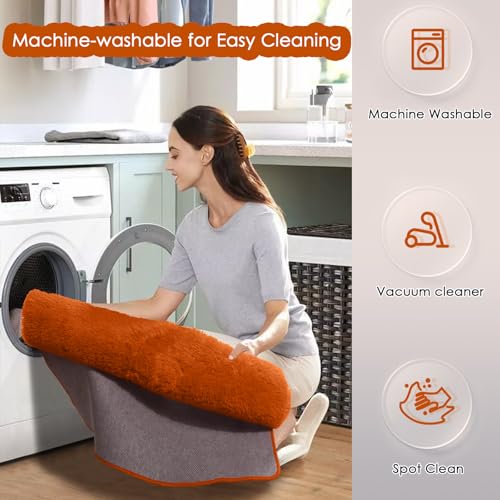 Amdrebio Burnt Orange Area Rugs for Living Room Bedroom, 6x9 Shaggy Furry Fuzzy Fluffy Rug for Kids Room Decor Aesthetic, Large Cute Plush Shag Dark Orange Carpet for Nursery Dorm Classroom Playroom