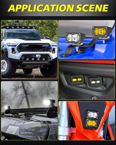 Image of LED Pods 4Pcs 3 inch 80W Driving Flood CREE LED Pod Lights | White + Yellow Small Off Road Lights Backup Reverse Scene Lights for Trucks Motorcycle UTV ATV SUV Dirt Bike