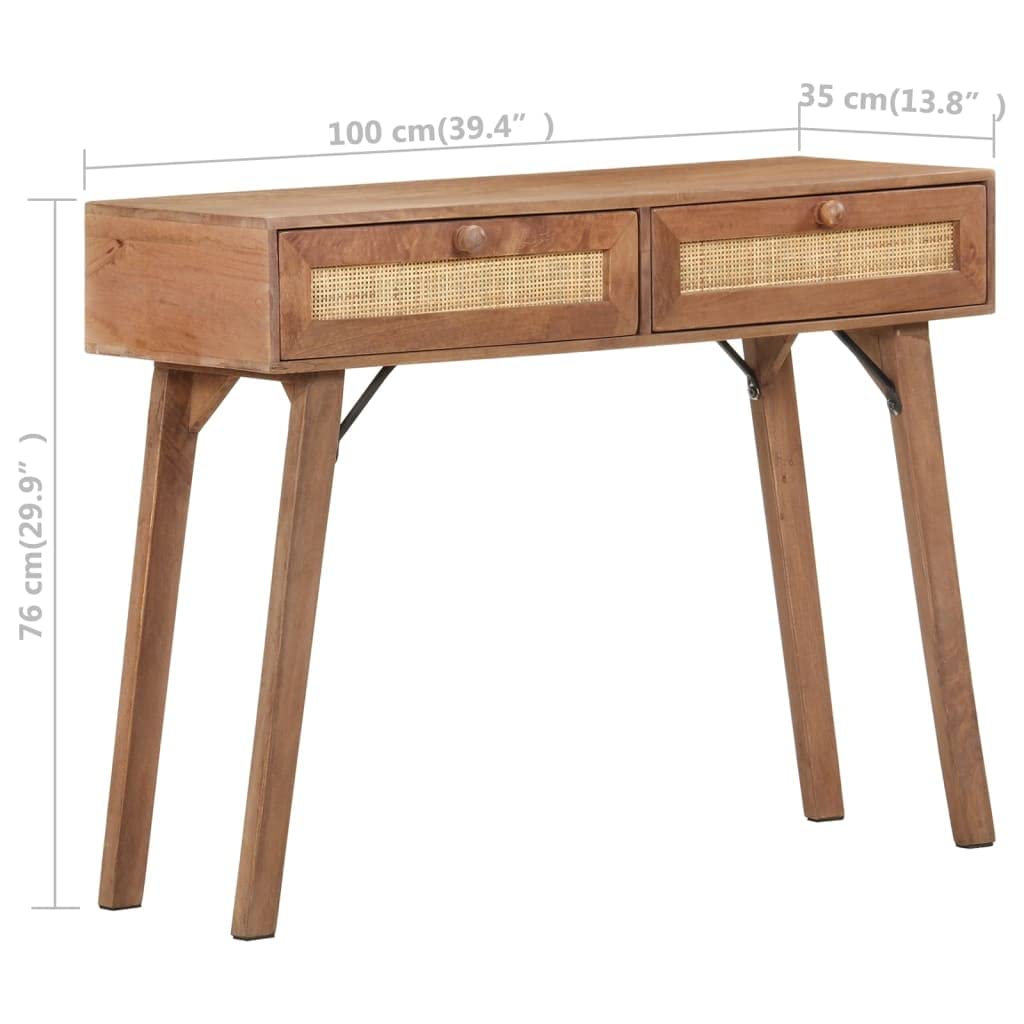 Générique Konsola stołowa 100 x 35 x 76 cm lite drewno mango | Z 2 szufladami, do przechowywania w korytarzu, wytrzymałe drewno tropikalne, unikalny rustykalny design