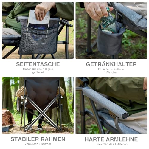 EVER ADVANCED Campingstuhl Faltbar 62cm Sitzbreit Gepolstert bis 230KG – Ansicht 6