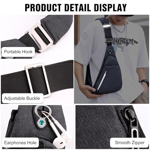 Unisex Sling Bag Men Chest Pack with Reflective Strips Women Motorcycle Crossbody Sling Bag Cover Pack Shoulder Carry Body Wallet for Hiking Running Cycling Outdoor Travel Daypacks Black Left4