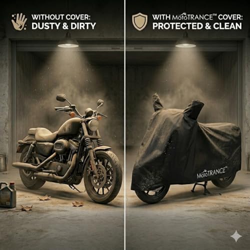 Image of Mototrance All Weather Protection Two Wheeler Cover for All Activa, Scooter, Scooty & Bikes Upto 150CC | Anti Dust, Water Resistant, Heat Resistant, Mirror Pocket Bike Body Cover | Solid Black