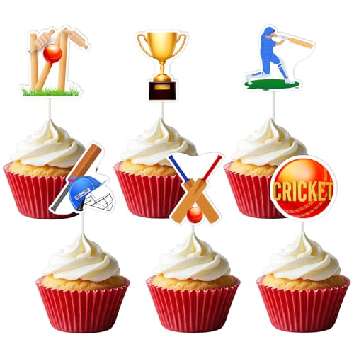 24 Pcs Cricket Cupcake Toppers Sports Ball Cricket Cupcake Picks