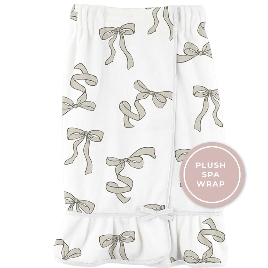 Image of Bella Sleep + Spa Ultra Soft Plush Luxury Spa Shower Bath Wrap with Adjustable Closure, One Size, Flax Bows