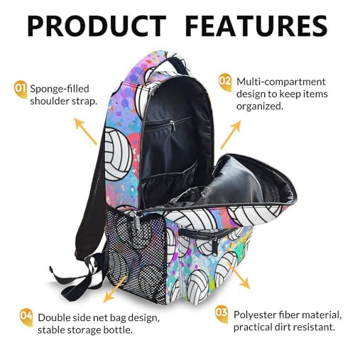 Kids Backpack for Boys Girls, 17" Volleyball School Backpacks for Elementary Middle School, Schoolbag Gifts for Volleyball Lovers, Large Capacity Volleyball Bookbag for Children Students3
