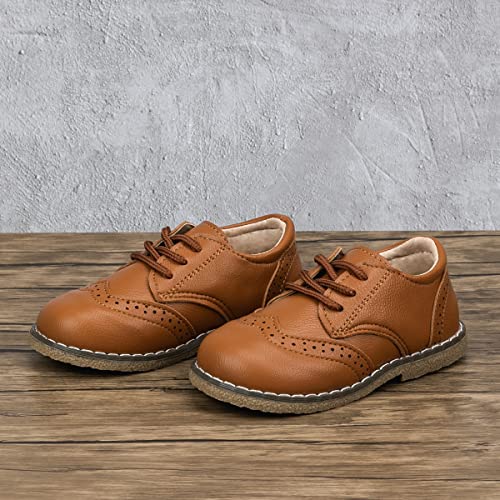 Meckior Toddler Boys Girls Black Dress Shoes Little Kid Oxford Shoes Wedding Church Dress Shoes Pu Leather Lace Up School Uniform Loafer Flats thumb #6