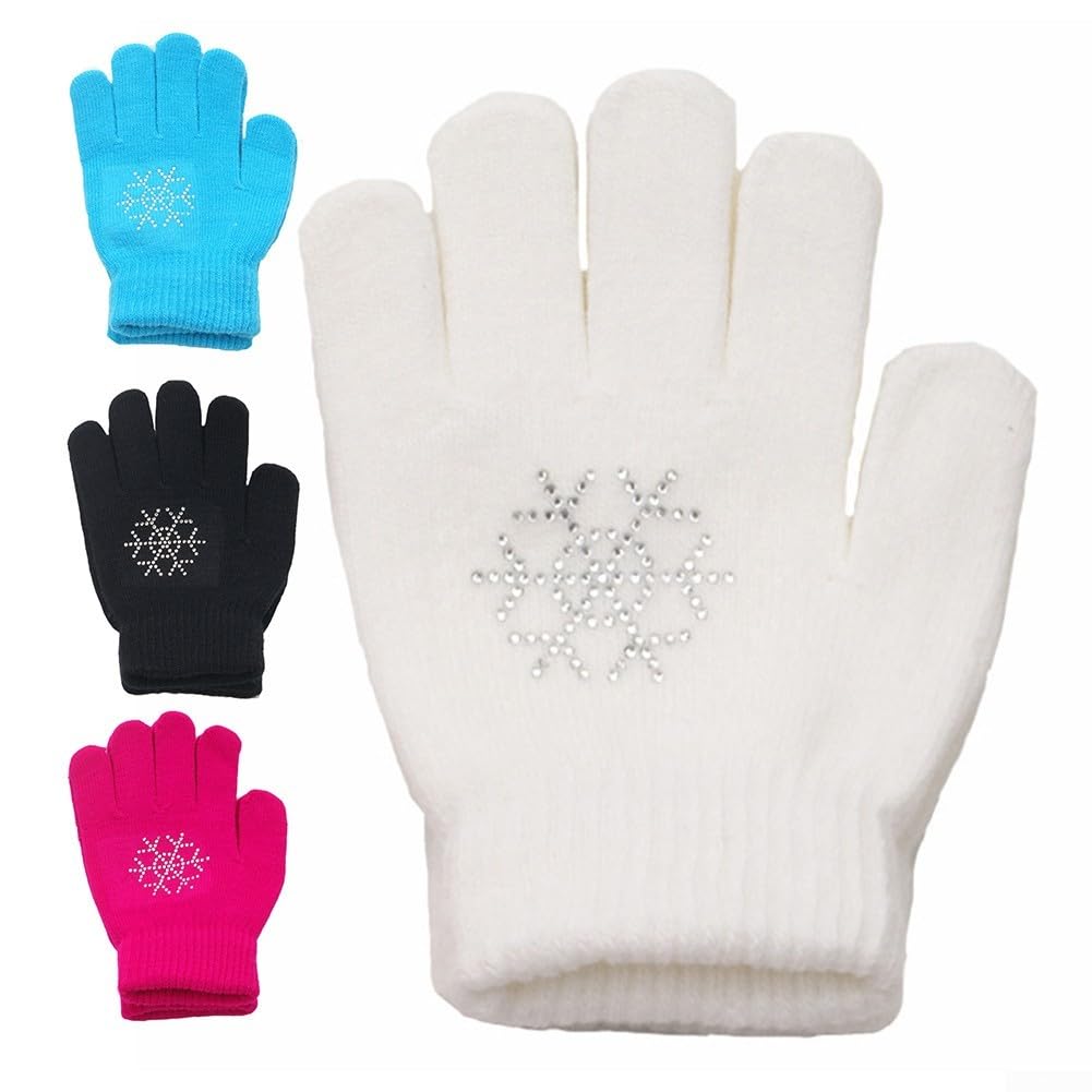 Guantes de patinaje de algodón cálido con agarre antideslizante en la palma de la mano, guantes elásticos adecuados para patinaje artístico y deportes de hielo