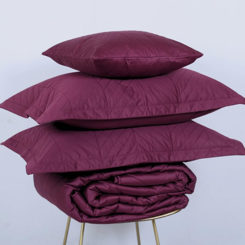 The Pink Window Vintage Wine Microfibre Comforter Set, King Size(228x267 cm), Wine Color, (250 GSM), 100% Cotton, 350 TC, 2 Quilted Pillow Sham Covers, 1 Quilted Cushion Cover-image-9