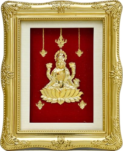 Image of Goddess Laxmi 24kt Gold Foil Art Frame | Premium Ornate Tabletop & Home Decor | Auspicious Indian Gift for Diwali, Weddings & Special Occasions (7.5 cm x 9 cm)