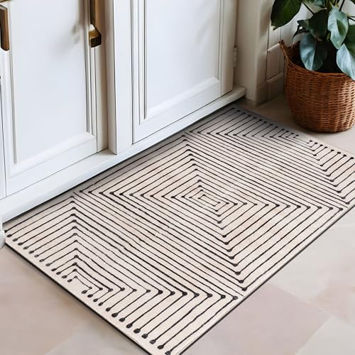 Rugshop Marbella Bohemian Stripes Washable Non Slip Area Rug 2' x 4' Beige