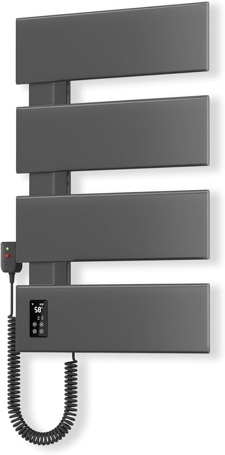 Bathroom Radiator Towel Rail 530mm X 450mm Heated Towel Rail Flat Panel Towel Radiator Towel Warmer LED Touch Control Temperature Time 100W