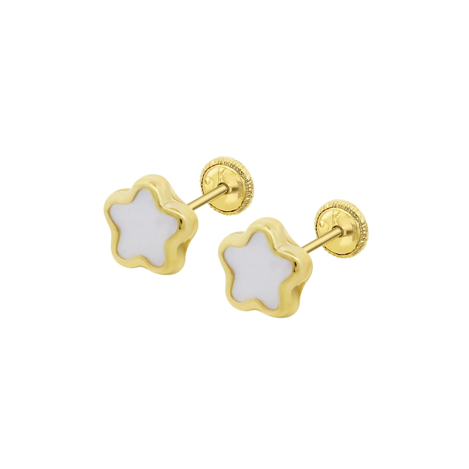 TIME ROAD Pendientes Bebé Niña de Oro 9K LG00032/6 - Cierre Seguro de Rosca - Pendientes de Flor 6 mm - Infantil 3, 6, 12 a 24 meses - Ideal como Regalo de Nacimiento, Bautizo o Cumpleaños