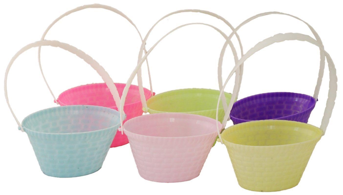 Concept4u Pastel Easter Egg Baskets With Handle 12 Pack 4" Treat Baskets Treat Buckets Easter Garden Decorations Easter Egg Hunt Easter Goodies Hampers Stuffers Toy