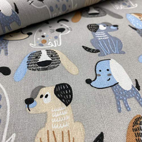Kt KILOtela - Canvas Dekostoff, Home-Accessoires, Leichte Polsterung, Tischdecken, Kissen, Vorhänge, Taschen, 100 cm Länge x 280 cm Breite, Hunde, Blau, Grau, Braun - 1 Meter