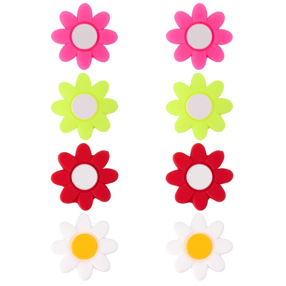 CREATCABIN 1 Caja de 8 amortiguadores de Raqueta de Tenis de 4 Colores con Diseño de Flores, de Silicona Suave, con Control de Vibración Y Reducción de Ruido, para Jugadores, Accesorio 25 x 9mm