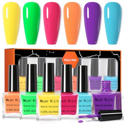 DouborQ 6 Colors Neon Bright Colors Nail Polish Set Finger Nail Polish Bulk Manicure Nail Art Home Salon Long-lasting Sequins Nail Art Varnish for Halloween (25-30)