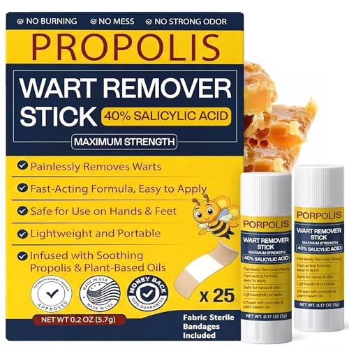 Wart Remover Propolis Infused Wart Removal Stick with 40% Salicylic Acid | Treats Stubborn Warts on Hands, Feet & Body | Painless, Fast Acting, Maximum Strength | Portable & Easy to Apply 10 g
