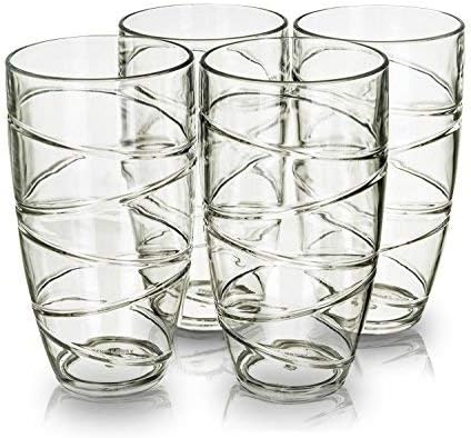 FiNeWaY Set of 4 Clear Swirl Plastic Acrylic Drink Tumblers Glasses Hi Ball Glass Party Picnic BBQ Camping Garden (4pc Swirl Acrylic Tumblers Glasses)