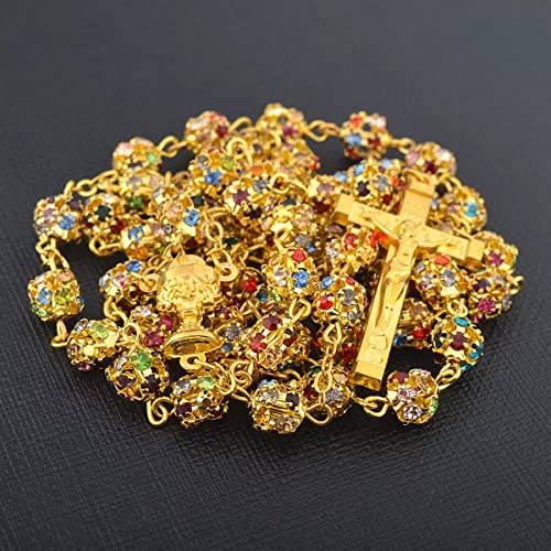 Catholic Town Rhinestone rosary neclace with Chalice center piece and multicolor crystal beads (CTRCHCDB-G)4