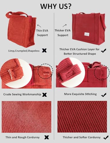 Image of UERRUAM Tote Bag for Women with Compartments,Corduroy Tote for Work Travel College Book Bag Women Purse Handbag Crossbody Bag