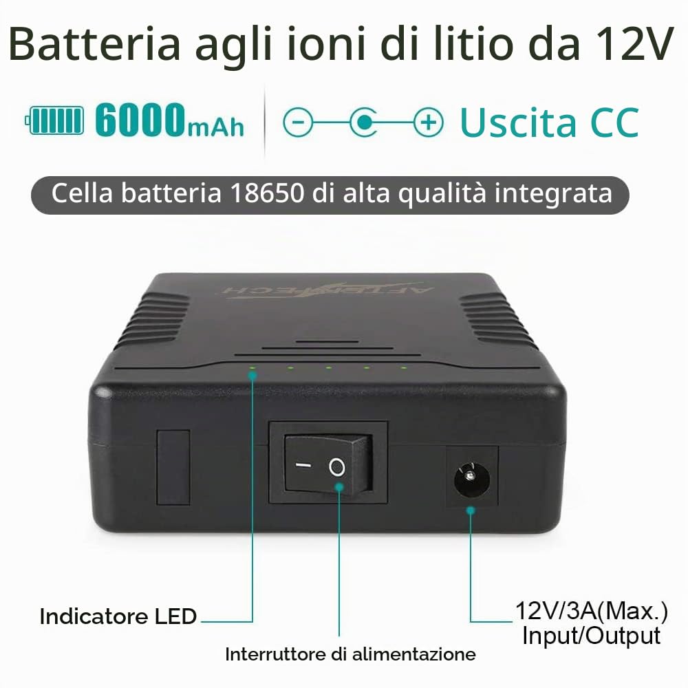 AFTERTECH MINI UPS POWERBANK PACCO BATTERIA AL LITIO LI-ION 12v 6000mAh 72wh D4E3