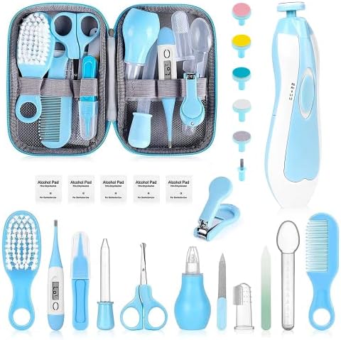 Baby Grooming Kit, Infant Safety Care Set with Hair Brush Comb Nail Clipper Nasal Aspirator Ear Cleaner,Baby Essentials Kit for Newborn Girls Boys (Blue-25 in 1)