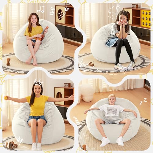 HABUTWAY 2FT Bean Bag Chair, 2' Beanbags Small Bean Bag Chairs with Filling, Teardrop Bean Bag Chair Luxurious Velvet Ultra Soft Fur with Removable Cover (Beige)