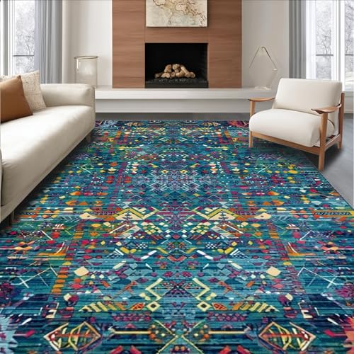 ODIKA Flatwoven High Traffic Area Rug 2x3, Artful Textiles Inspired Design with Layered and Textural Depth, Non Slip, Stain Resistant, Washable Area Rugs for Living Room, Bedroom (Blue, 2x3)