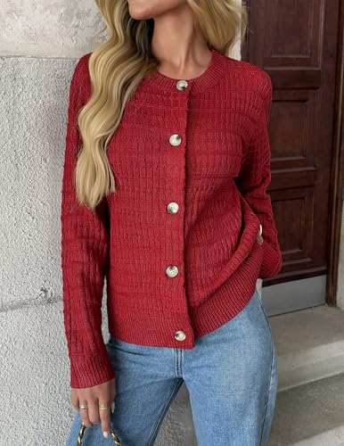 Image of Zeagoo Women's 2026 Cardigan Sweaters Button Down Crew Neck Open Front Long Sleeve Knit Cropped Jackets