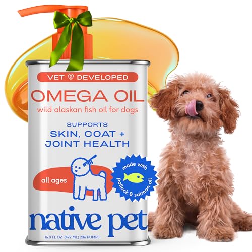 Native Pet Omega 3 Fish Oil for Dogs & Cats - Promotes Healthy Skin, Shiny Coat, & Strong Joints - Made with Wild Alaskan Salmon Oil for Dogs – Tasty, Fast-Absorbing Omega 3 6 9 Liquid Supplement-16oz