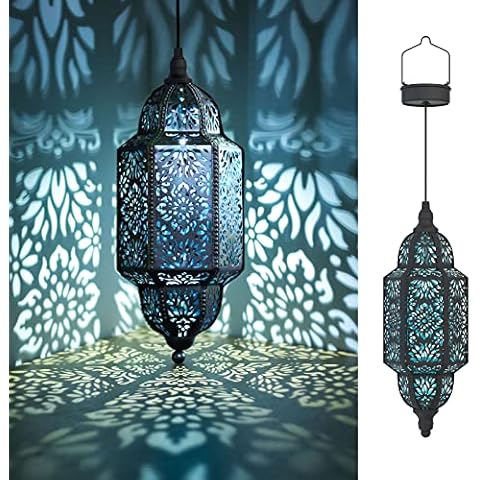 Lifeel Solar Lantern for Outdoors, Moroccan Garden Lantern, Decorative Solar Lamp Hanging Metal LED Solar Lantern for Outdoor Tree Patio (Black) Cover