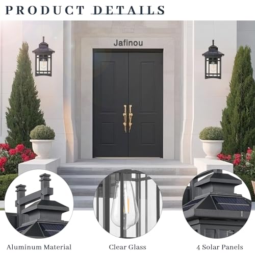 Jafinou Solar Wall Light,Large Outdoor Light Fixture,Solar Fixture Outdoor Light,Black Waterproof Aluminum Fixture with Clear Glass for House Exterior, Porch, Patio, Garage - Image 4
